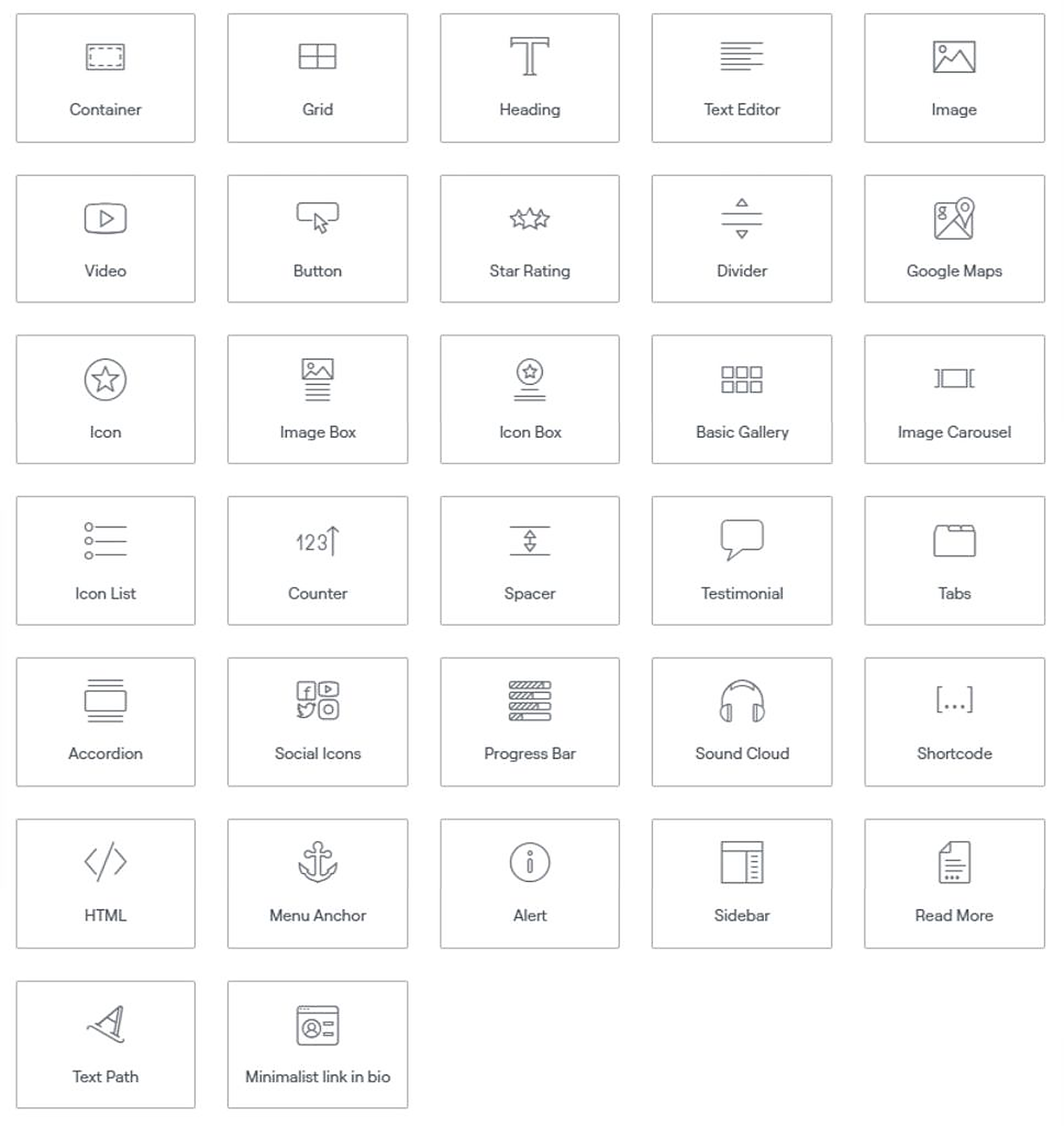 Liste des widgets gratuites Elementor